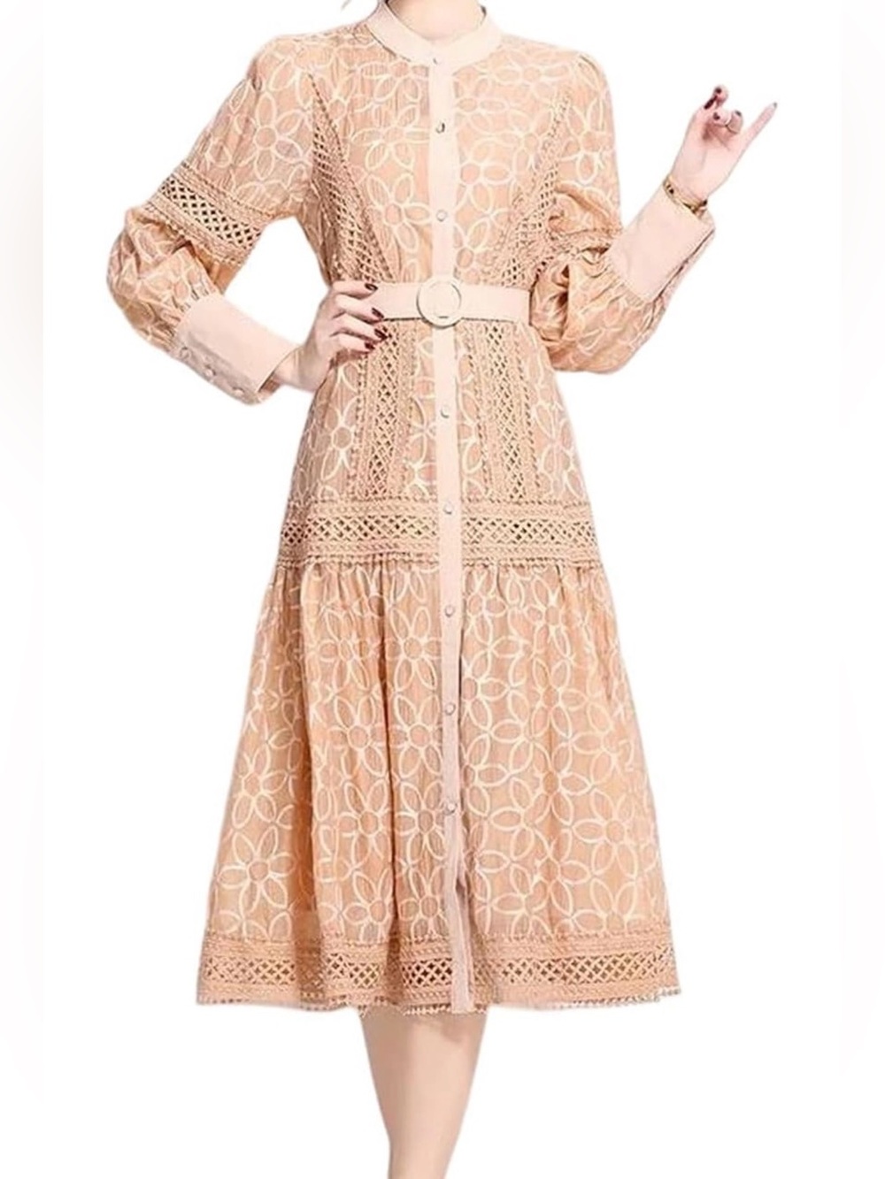New with tags Women Embroidered Flower Dress Spring Lantern Sleeve Party Dress